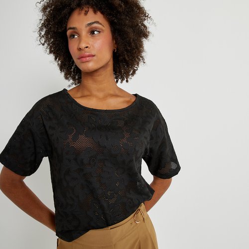 T shirt met boothals in guipure zwart La Redoute Collections La Redoute