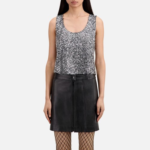 Debardeur court col rond et sequins argent The Kooples La Redoute