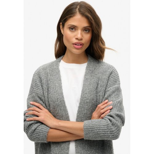 Essential long open cardigan charcoal grey Superdry La Redoute