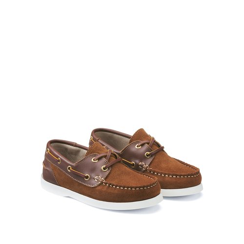 Chaussures bateau en cuir a lacets marron La Redoute Collections La Redoute
