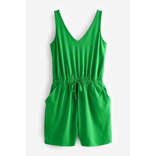 Combinaison Femme Chic Minetom Femmes Combishort Sans Manches Taille Elastique V-Col Romper Jumpsuit Short Avec Poche Combinaisons Bodysuit Casual Plage Armée Verte FR 46 Combinaison Short Femme Ete