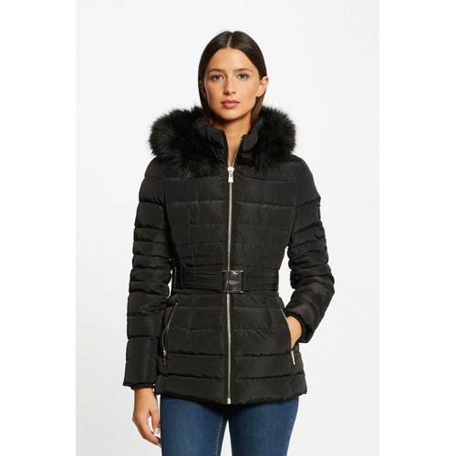 Doudoune cintree ceinturee a capuche noir Morgan La Redoute
