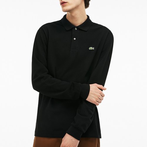 Cotton pique polo shirt in regular fit with long sleeves black Lacoste La Redoute