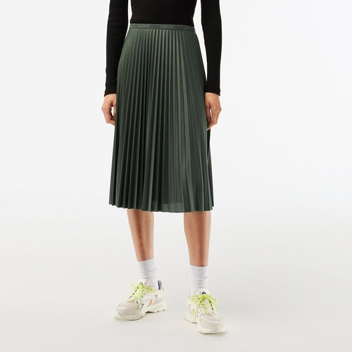 Jupe plissee unie fluide a taille elastiquee Lacoste vert La Redoute