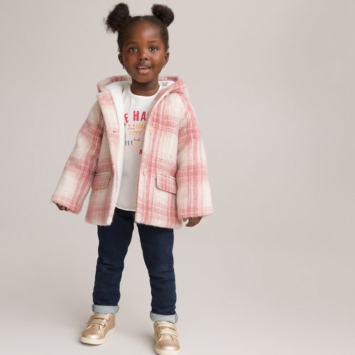 Recycled checked padded coat with hood pink La Redoute Collections La Redoute
