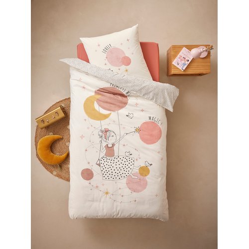 Parure housse de couette taie d oreiller enfant avec coton recycle princesse poesie blanc imprime Vertbaudet La Redoute