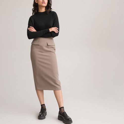 Recycled midaxi pencil skirt beige grey La Redoute Collections La Redoute