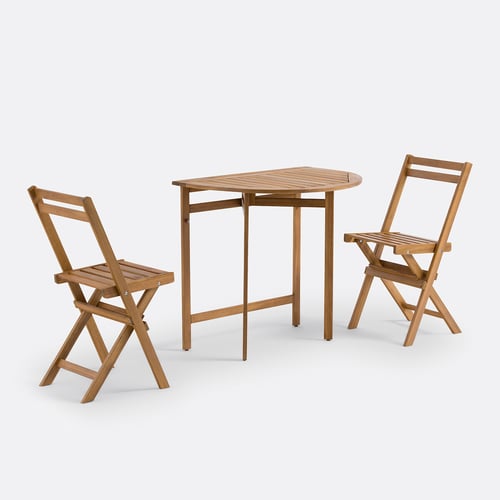 La Redoute - Conjunto para balcón plegable, acacia, 2 plazas, mesa de media luna y 2 sillas, ALATA