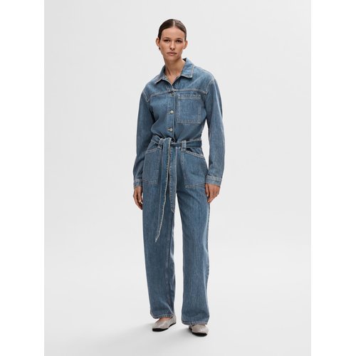 Combinaison denim a delavage moyen medium blue denim Selected Femme La Redoute