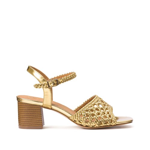 Sandales tressees talon large dore La Redoute Collections La Redoute