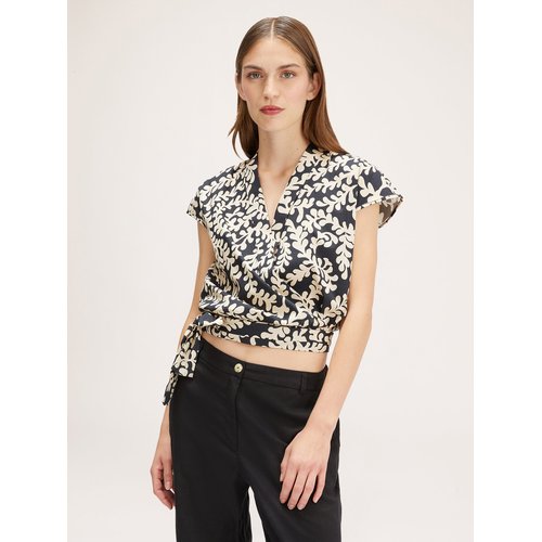 Blouse croisee a motifs fleuris noir Motivi La Redoute