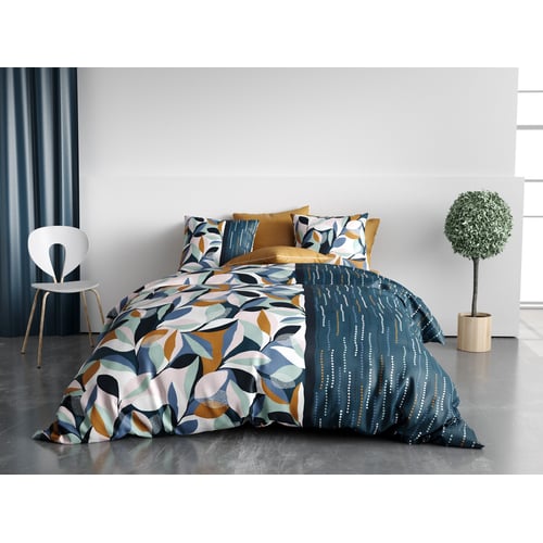 Parure De Lit 100% Coton 57 Fils - Housse De Couette 240x260 Cm + 2 Taies - Motif Géométrique Safran, Certifiée Oeko-Tex - 2