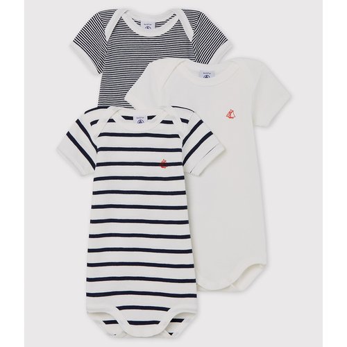 Lot de 3 bodies 3 mois 3 ans Petit Bateau blanc raye bleu La Redoute