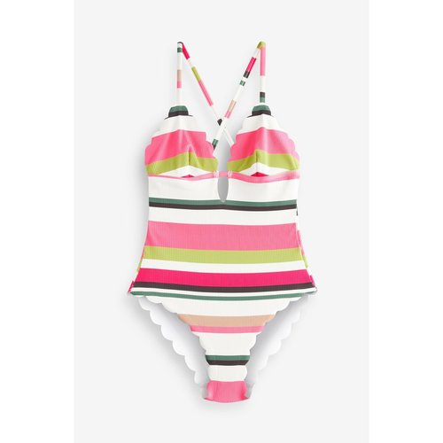 Maillot de bain pigeonnant festonne gainant imprime rose Next La Redoute