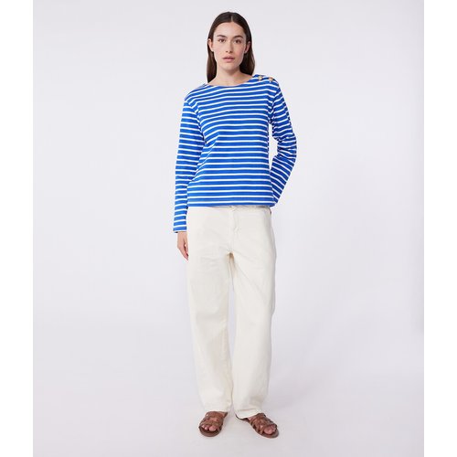 Voile Bleue Caitlin Maglietta Donna A Maniche Lunghe Con Scollo A V, Rigata, In Cotone 100%