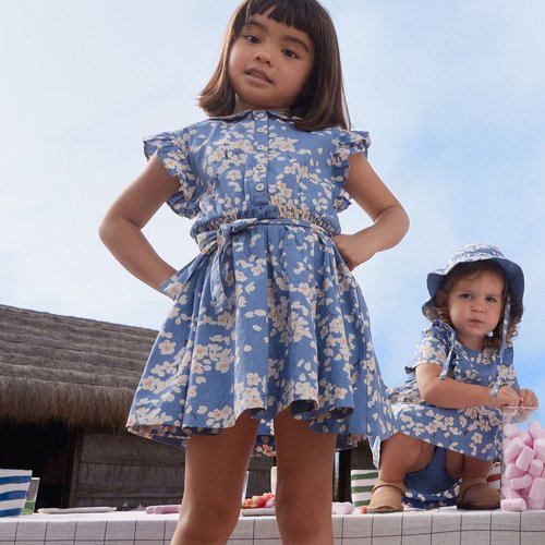 Robe imprimee en popeline Petit Bateau bleu La Redoute
