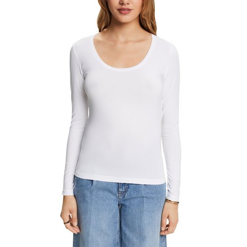 T shirt met ronde hals en lange mouwen wit Esprit La Redoute