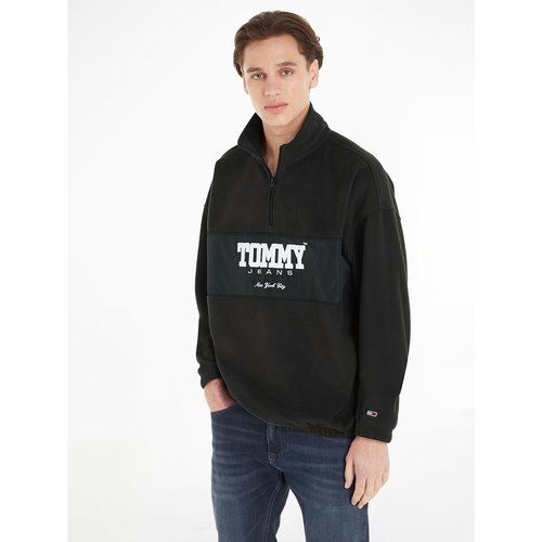 Embroidered logo fleece in loose fit with half zip black Tommy Jeans La Redoute