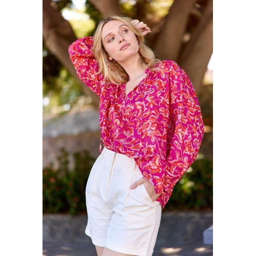 Blouse manches longues col v imprime floral BELLAU