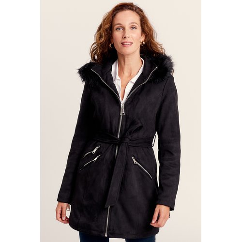 Manteau cintre suedine capuche