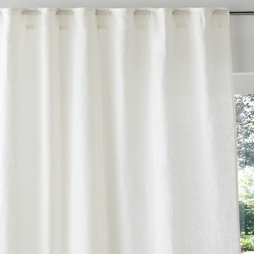 Tenda A Vetro In Poliestere Effetto Lino Bianco Naturale – Nastro A Strappo In Alto, Tasca Per Piattina In Basso, Larghezze 35-90 Cm, Lunghezza 135 Cm
