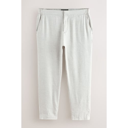 Pantalon Habillé En Lin Mélangé NEXT - Coupe Droite, Taille Réglable, Couleur Écru - Chic Et Décontracté