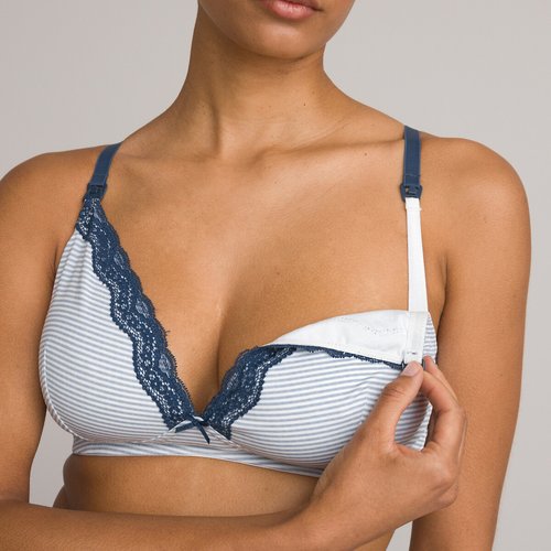 Soutien gorge d allaitement sans armature en coton raye La Redoute Collections La Redoute