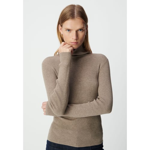 Pull Femme Folia Col Roulé Taille 2 Beige Foncé - Neuf Avec étiquettes, Matière Acrylique
