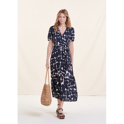 Robe longue cintree manches longues blanc bleu La Fee Maraboutee La Redoute