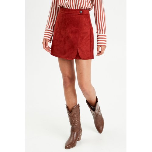 Jupe short droite suedine bordeaux Cache Cache La Redoute