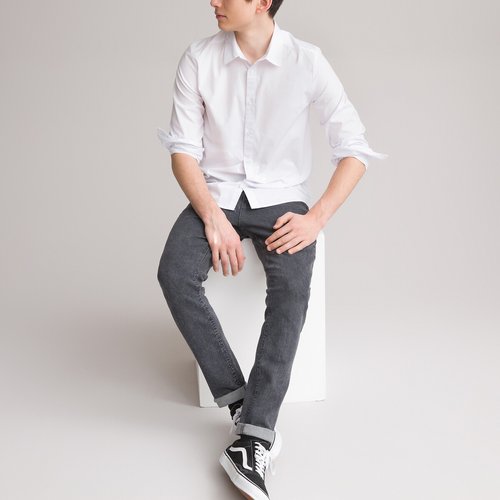 Chemise blanche à manches longues sans poches pour homme, 2128-1, S