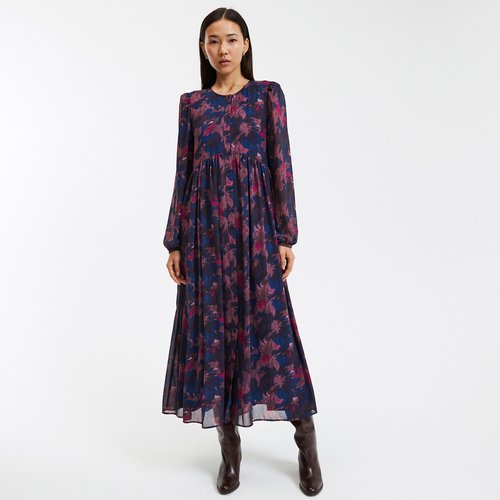 Robe evasee maxi longue imprime fleurs imprime bordeaux marine La Redoute Collections La Redoute