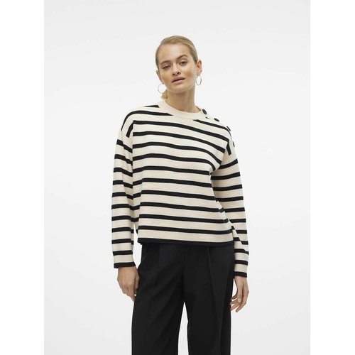 Breton striped jumper sweater with shoulder button detail black white Vero Moda La Redoute