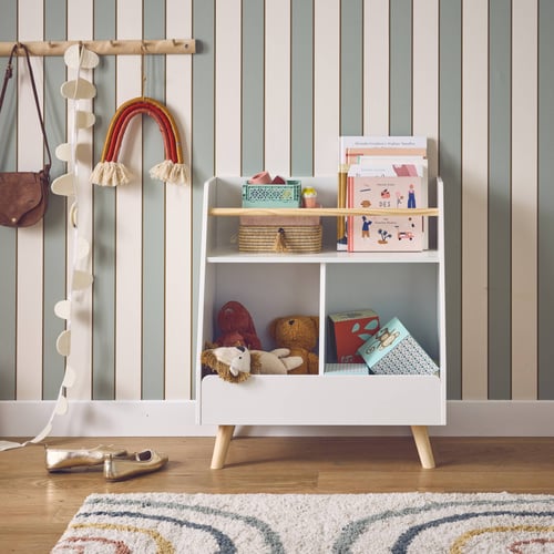 Meuble De Rangement Enfant Sweeek - Blanc, 2 Compartiments + 1 étagère - Sécurité Anti-basculement - Dimensions 61,5x35x69,5 Cm - 10
