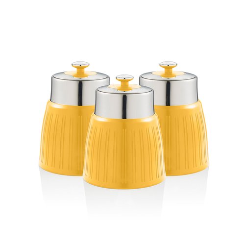 Set of 3 retro round tea coffee sugar canisters yellow Swan La Redoute