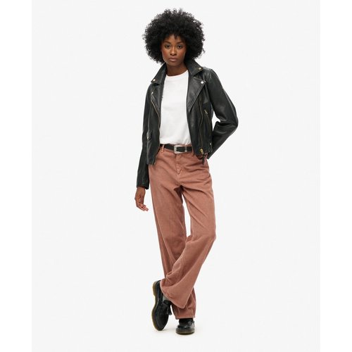 Pantalon large taille mi haute en velours cotele marron bois madre Superdry La Redoute