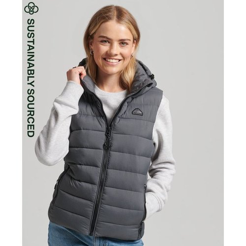 Doudoune a capuche sans manches zippee anthracite filet de football Superdry La Redoute