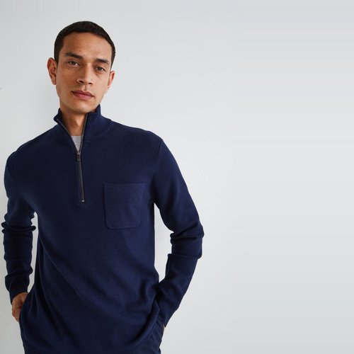 Pull col camionneur en melange coton et cachemire marine Monoprix La Redoute