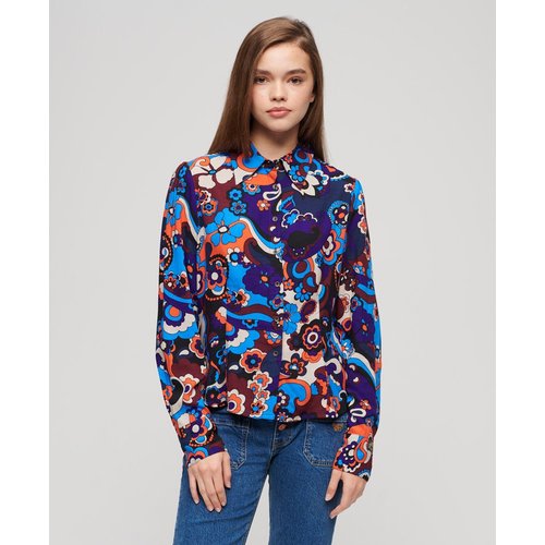 Chemise ajustee imprimee esprit annees 70 bleu cindy Superdry La Redoute