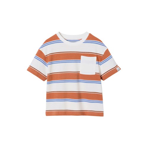 SUN STONE Rayé Orange Gris Petit Repreve Col V T-Shirt Hommes Neuf
