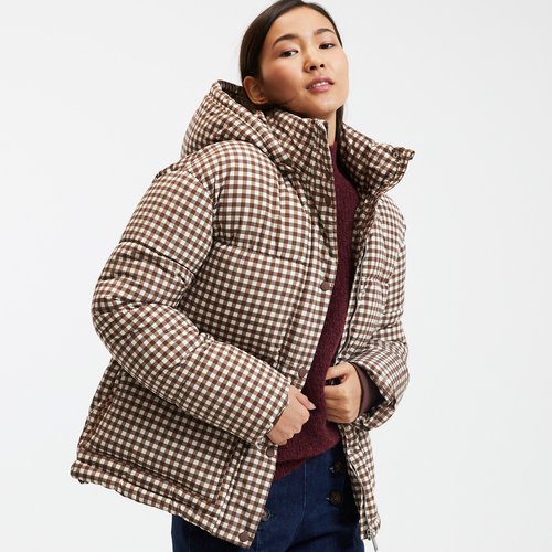 Recycled hooded padded jacket in mini check print gingham checks La Redoute Collections La Redoute