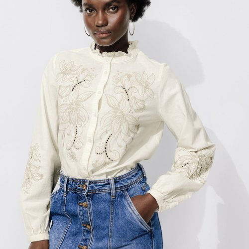 Chemise brodee ecru Promod La Redoute