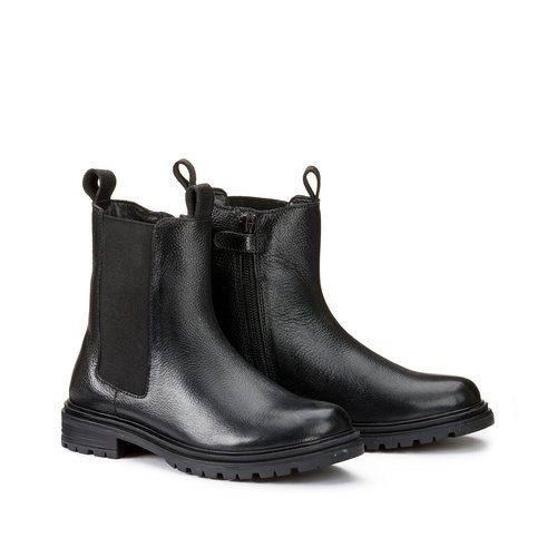 Bottines montantes en cuir zippees noir La Redoute Collections La Redoute