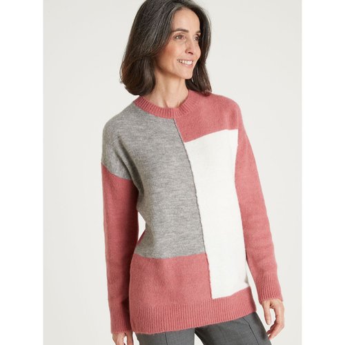 Pull col montant coloroblock gris rose blanc Daxon La Redoute