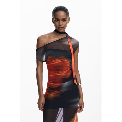 Robe Drapée Couleur Crème - Taille S, Style A-Line (évasée), Longueur Genou, Occasion Très Bon état