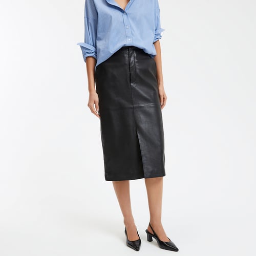 Jupe Crayon En Cuir Noir Perforé Taille 10 - Marque Bogatelle, Neuve Avec étiquettes