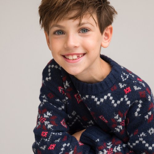 Jacquard chunky knit jumper sweater with crew neck navy blue La Redoute Collections La Redoute