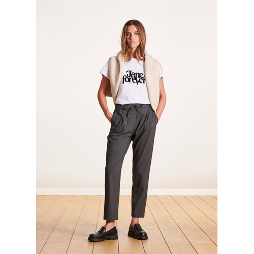 Pantalon carotte gris femme clearance