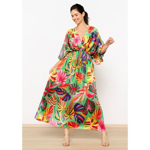Robe en satin a imprime tropical vert pomme Lolaliza La Redoute