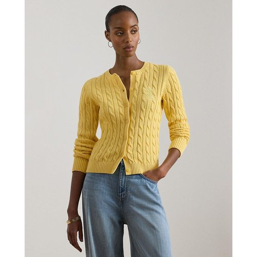 Cardigan de manga comprida em algodão torcido, ralhan amarelo
